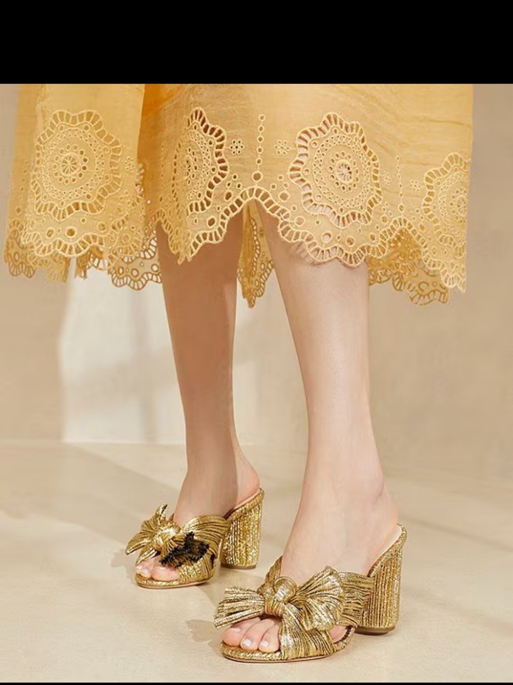 Loeffler Randall Penny Gold Knot Bow Heel Slide Sandals Mules size 7.5